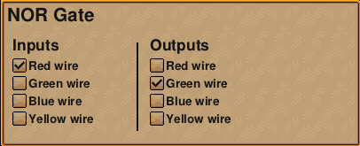 NOR gate settings to invert an input. The input and outputs must be different colours