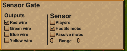 Sensor settings. The range depends on the placement
